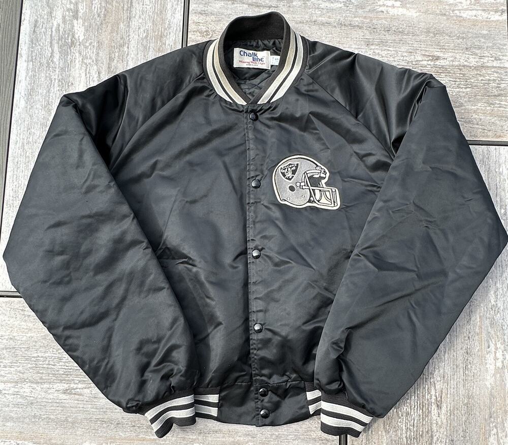 Vintage Oakland Raiders Chalk Line Starter Style Spellout Jacket Black XXL